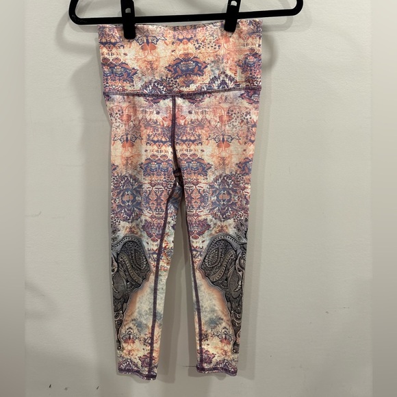 Evolution and Creation Artistic Leggings - Orange, Purple, Cream - Picture 1 of 3